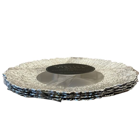 American Atelier Silver Sunbeam Charger Plates 13in Ruffled Rim Set of 4 New - Picture 4 of 15